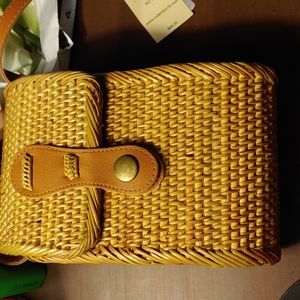 🆕WOVEN HANDMADE RATTAN CROSSBODY WITH FAUX LEATHER TRIM
